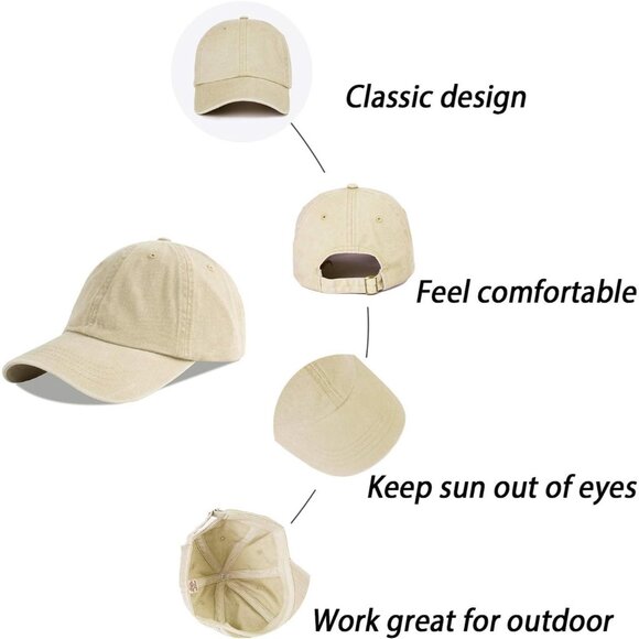 Unisex Denim Blue + Khaki Baseball Cap Cotton Fits Washed Denim Adjustable Hat - Picture 6 of 6